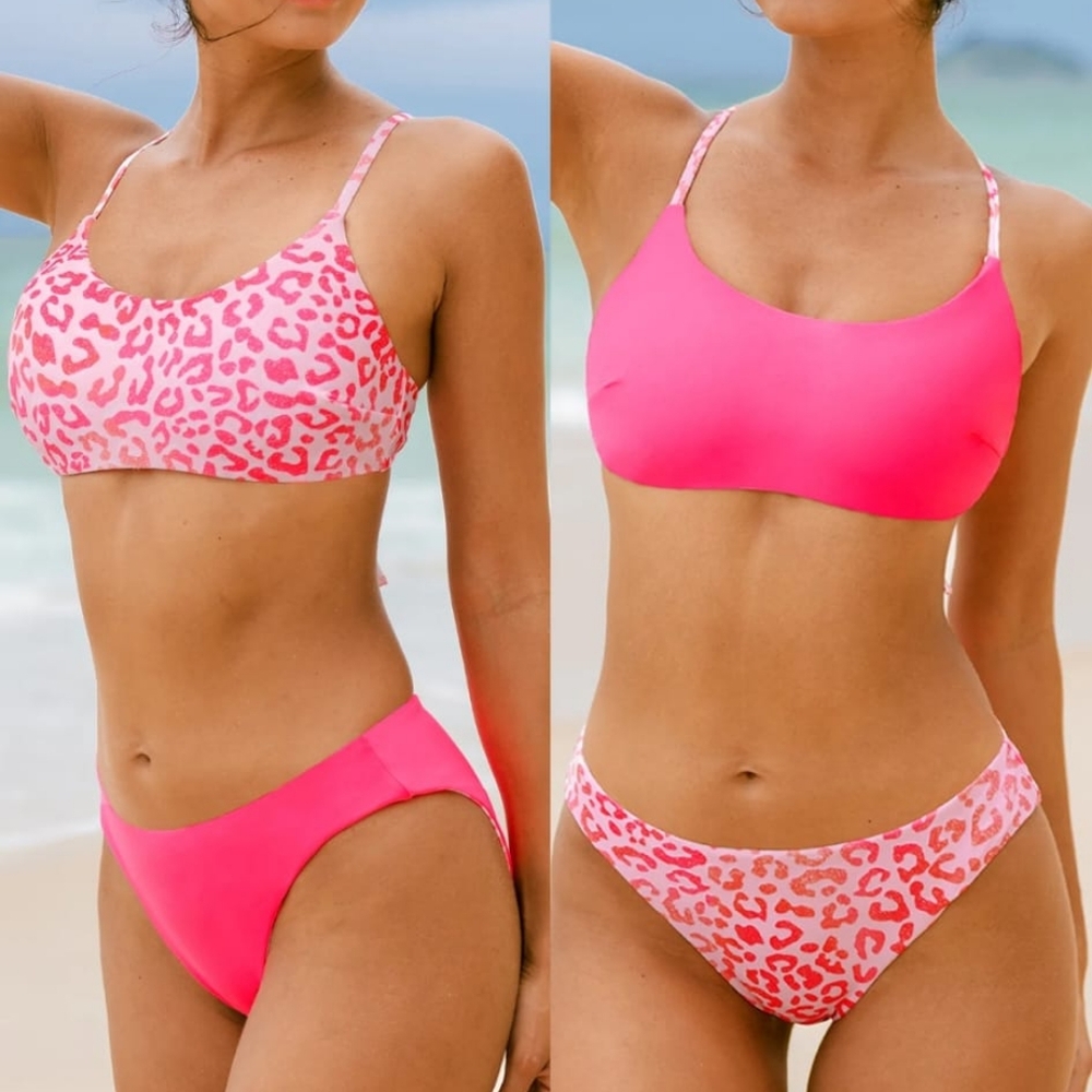 NWT Reversible Pink Leopard Bikini Set